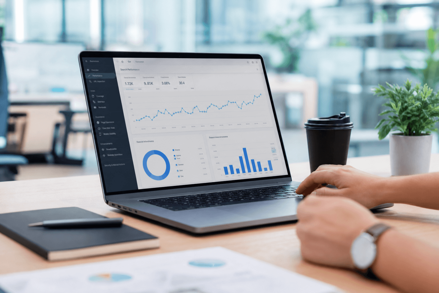 SEO analytics dashboard showing search traffic growth