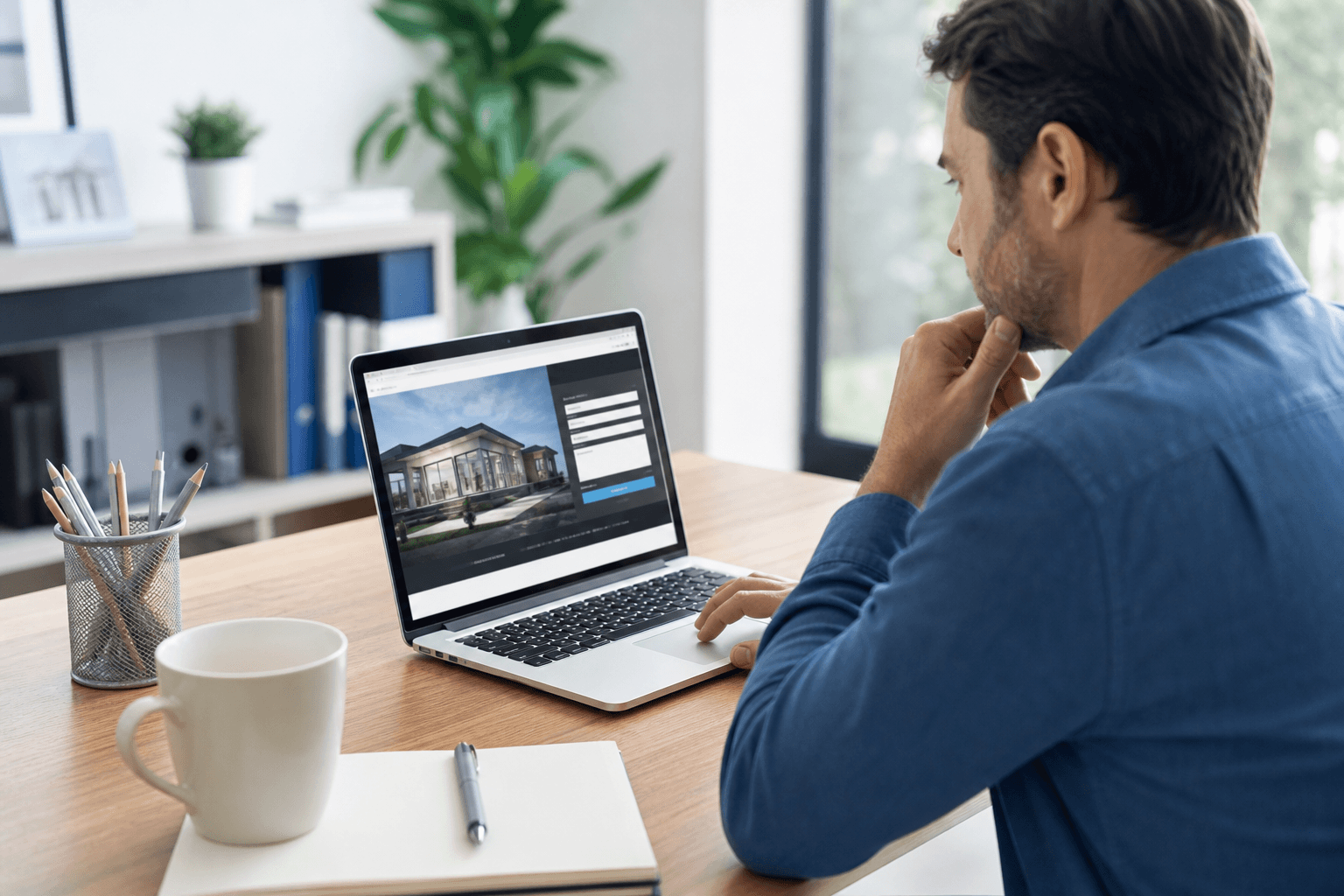 Small business owner reviewing a website project on a laptop