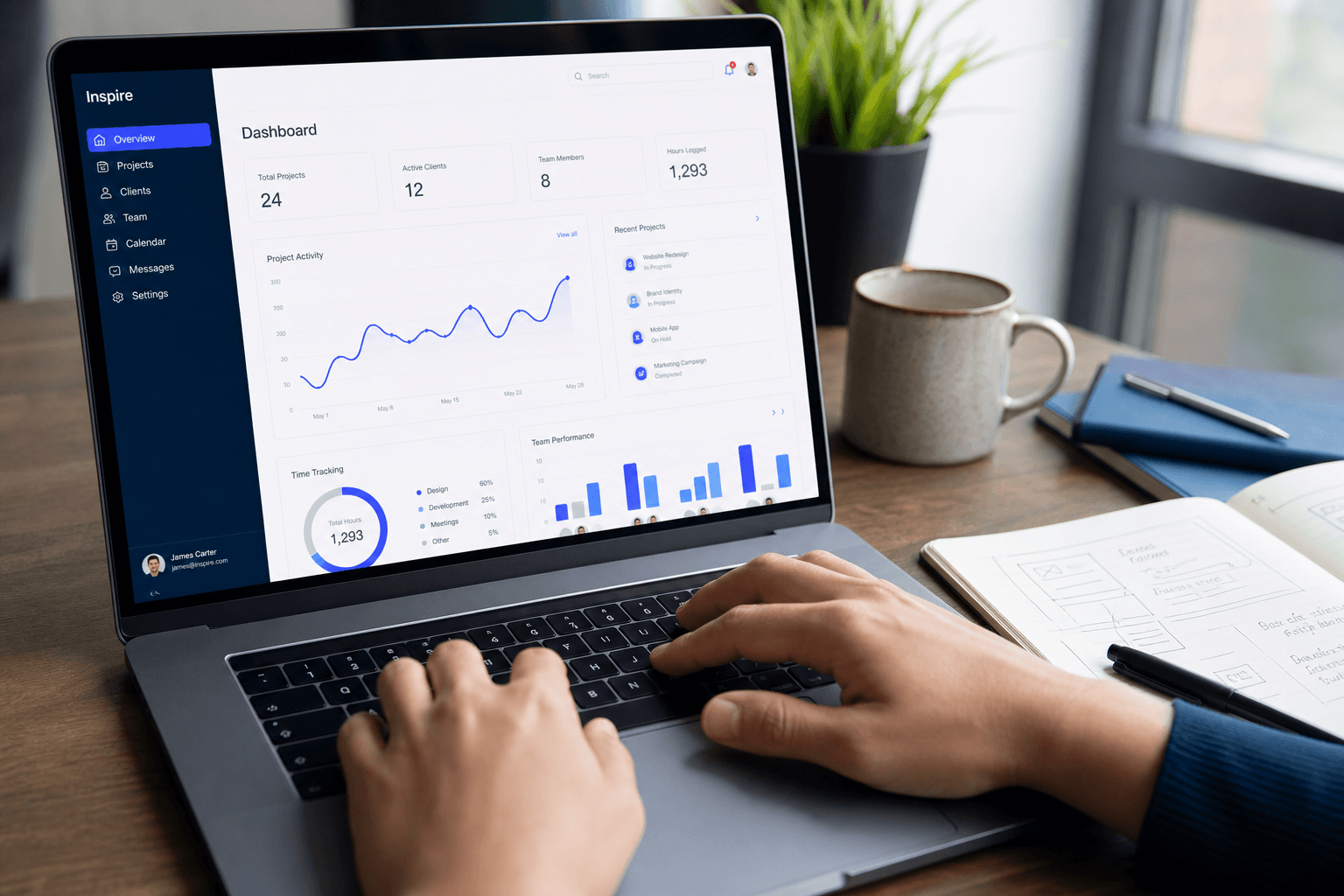 A project dashboard built by Supiatech on a laptop